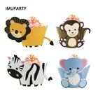 Бумажные обертки для капкейков с изображением Льва, обезьяны, зебры, слона, диких животных, 12 шт.