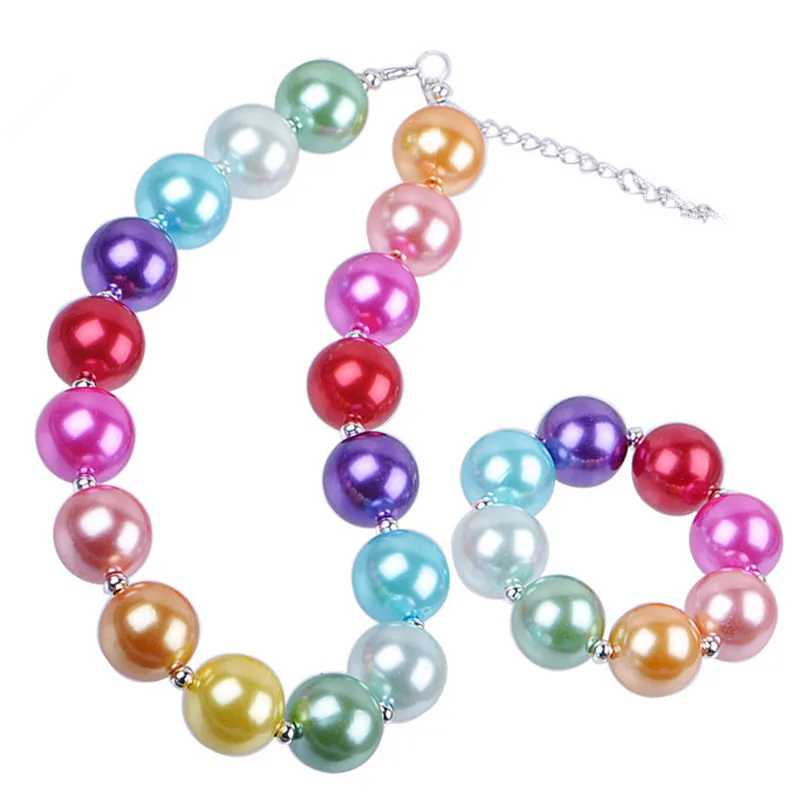 

2020 Children Pearl Jewelry Best Baby Poducts Girl Kids Jewelry Set Colorful Rainbow Pearl Necklace Bracelet Design Wholesale