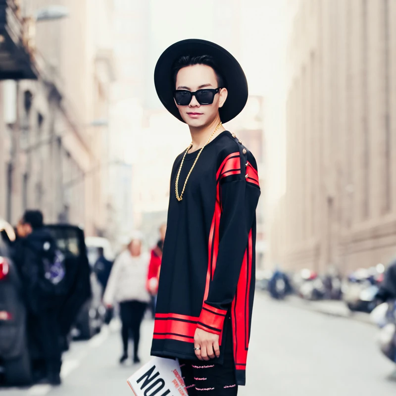 2017 новая мужская Весенняя мода уличный черный красный персональный лоскутный