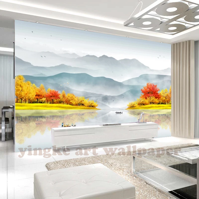 

custom 2019 new chinese style 3d wallpaper ink painting gold tree wall mural for living room background wall decoration