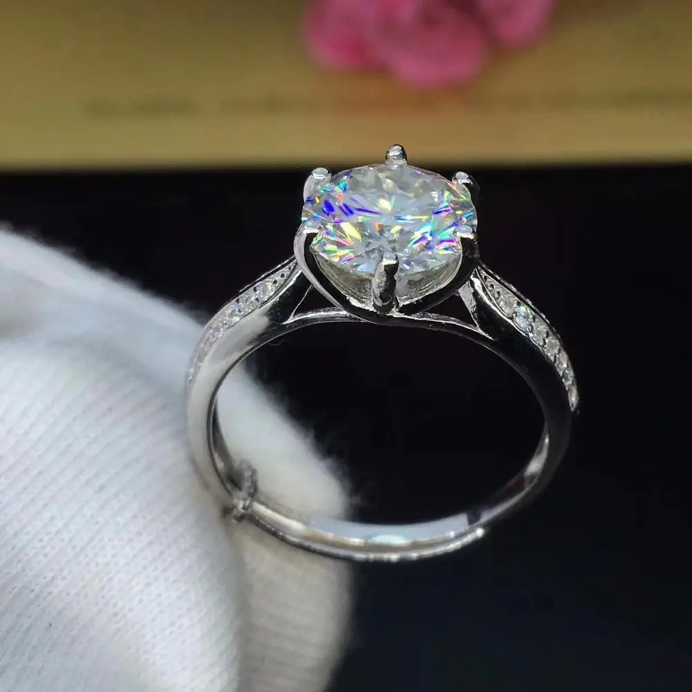 Round Silver Moissanite Ring 1ct D VVS Luxury Weding for Women | Украшения и аксессуары