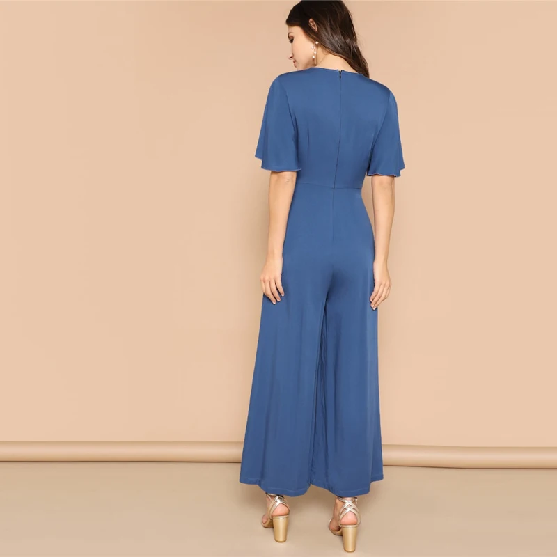 SHEIN Широкий Комбинезон С Оригинальным Рукавом И Поясом Повседневный Комбинезон С Воланами