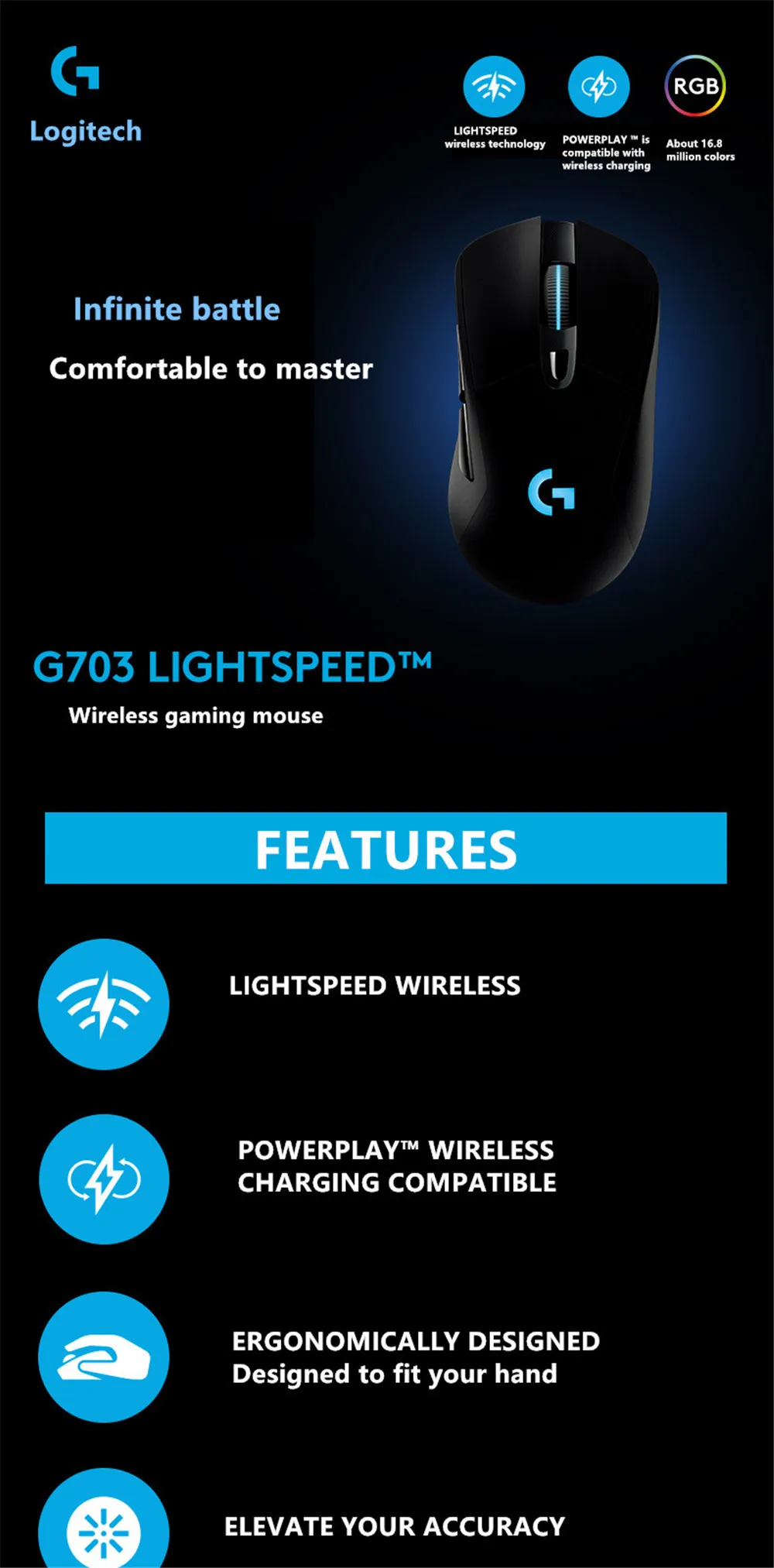 Оригинальная Беспроводная Двухрежимная игровая мышь logitech G703 12000 dpi с RGB подсветкой, компьютерная игровая мышь с механическими клавишами