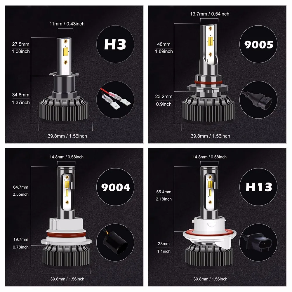Infitary 2 предмета H4 светодиодный H1 H11 9005 9012 H7 светодиодный фар автомобиля 3 цвета Изменение фары 3000 К 4300 К 6500 К флэш-72 Вт авто огни