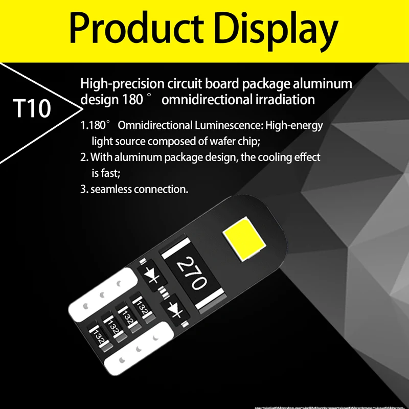 50 шт. T10 Светодиодные лампы CANBUS без ошибок LED W5W 194 168 2825 внутренний свет Купол Карта