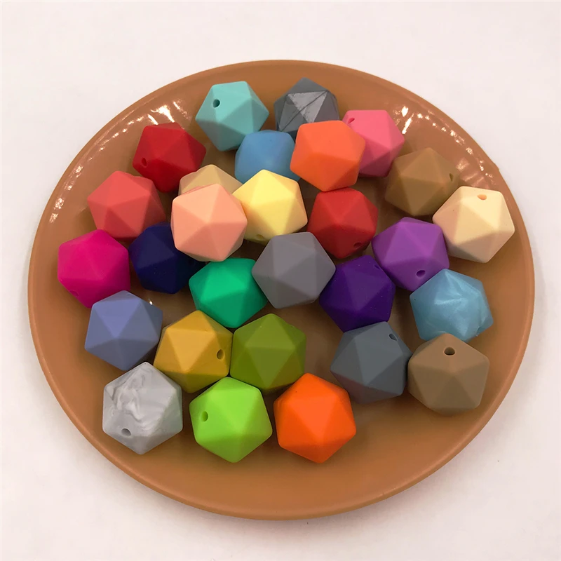 Cuentas de silicona de grado alimenticio sin BPA para dentici&oacute;n de beb&eacute;, mordedor de silicona suave de 17mm, icosahedro, pol&iacute;gono geom&eacute;trico, masticar-2