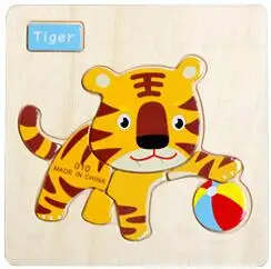 tiger Монтессори метод животных деревянные головоломки мультфильм Tangram животные детские игрушки ребенок раннего образования игрушки головоломки доска - Цвет: tiger