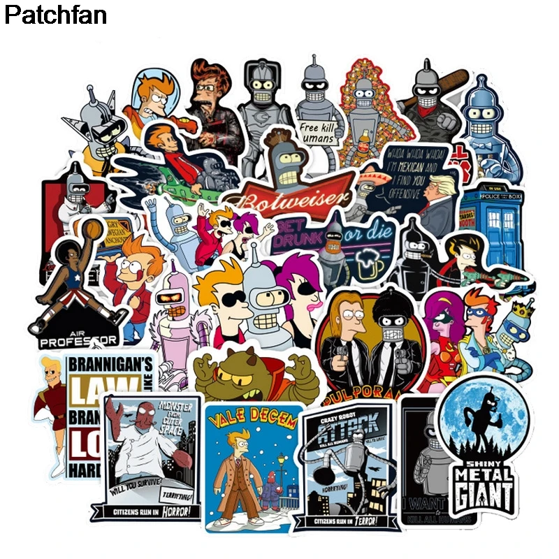 Patchfan 74 шт. Futurama мультфильм забавные ПВХ наклейки для diy украшения Скрапбукинг чемодан скейтборд ноутбук стены гитары A1938