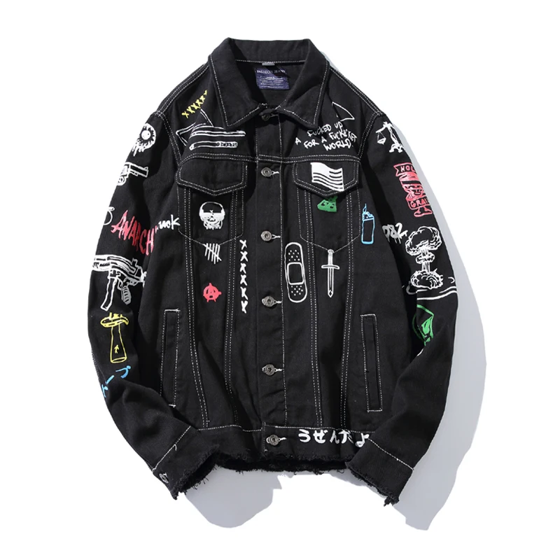 Мужская джинсовая куртка в стиле хип хоп модная повседневная уличная с