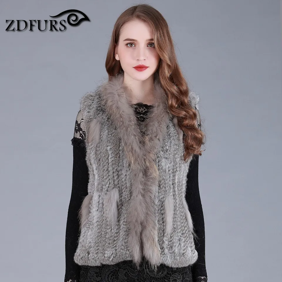 ZDFURS * Новый Классический женский жилет из натурального кроличьего меха с