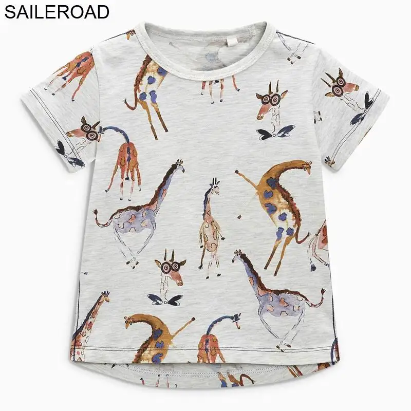SAILEROAD 2-7лет Животных Жираф Принт Дети Мальчики Топы Футболки для Летних Детей Младенческой Мальчики Девочки Шорты Одежда - Цвет: 2691 same picture