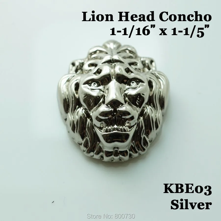 KBE03) 10 шт. большая голова льва Concho с отверткой ЗАПАДНЫЕ КОЖАНЫЕ Кончо серебро
