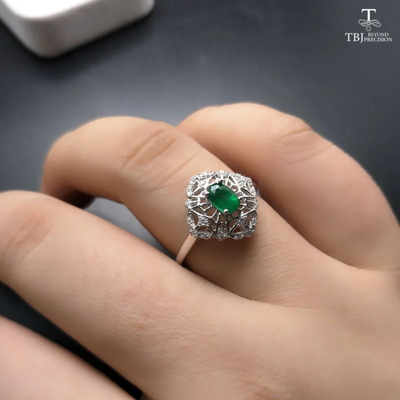 TBJ, натуральный Замбия зеленый изумруд 0.5ct овальной огранки 4*6 мм драгоценный камень кольцо для леди из стерлингового серебра 925 пробы ювелирные украшения с подарочной коробкой