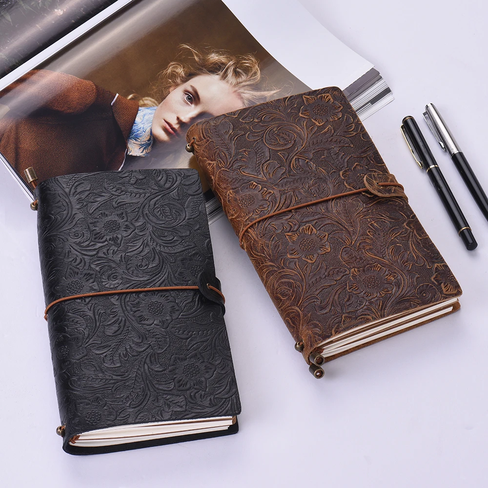 Состаренный рельефный дневник кожаная обвязка многоразовая пустая сетчатая