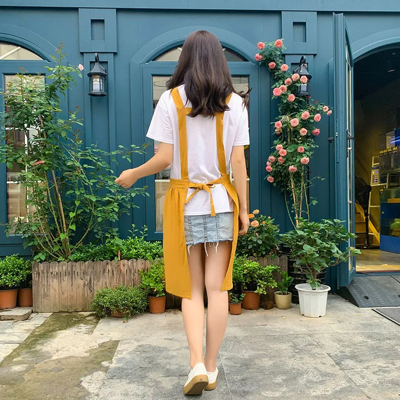 Nordic Wind cotton linen pleated apron skirt kitchen cooking aprons with pockets baking for woman work clothes bib | Дом и сад
