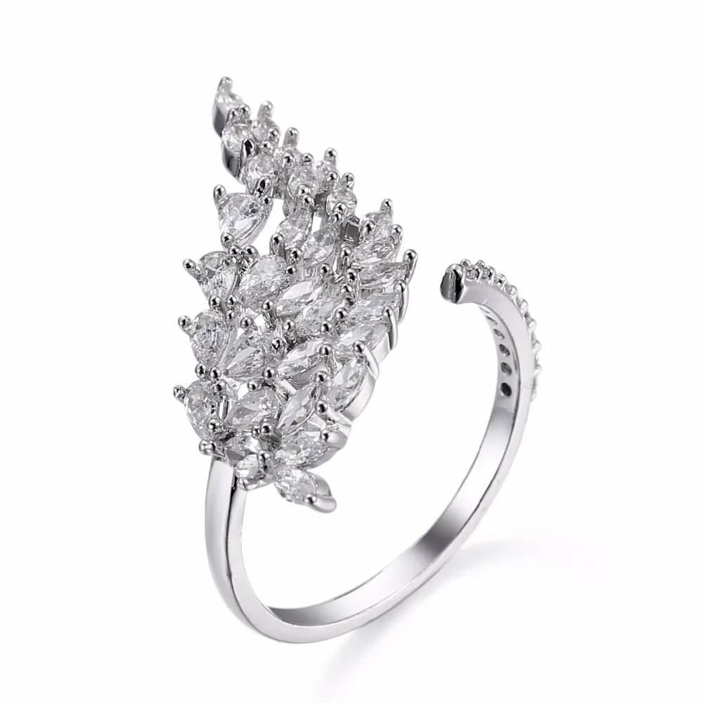 Кольцо манжета женское с регулируемыми кристаллами и листьями|leaf ring|rings for fingershollow