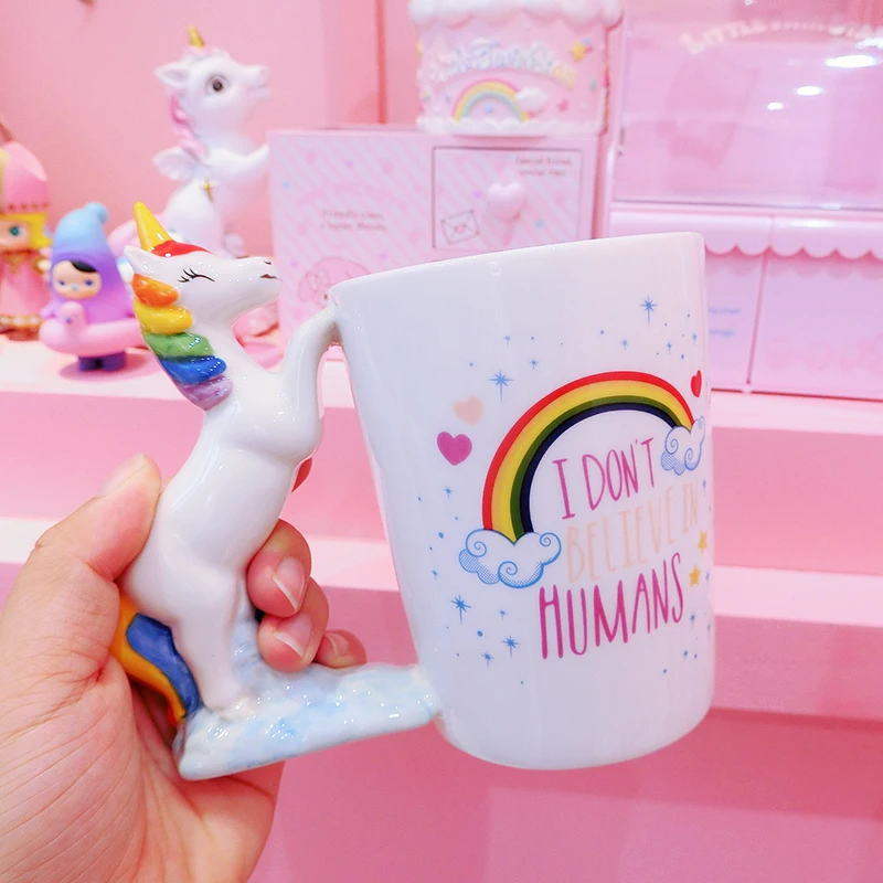 Забавная Радуга Единорог Лошадь керамическая кружка с ручкой большая кофейная
