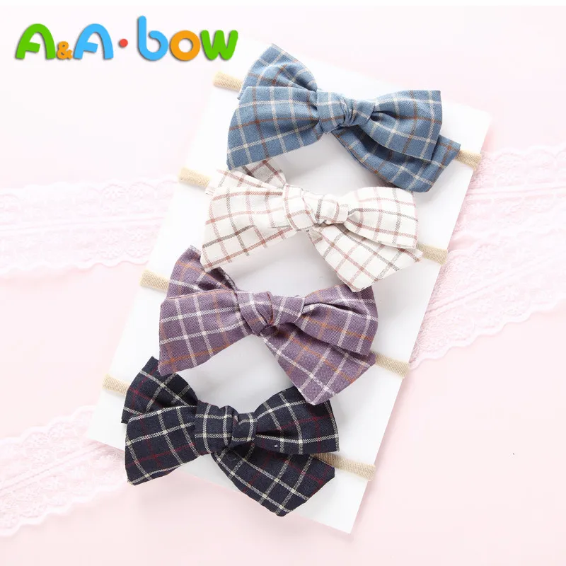 11PCS/lots Handmade Plaid Bow Hair Band Baby's Nylon Headband Baby Girl`s Elastic Cute Tiara Accessories Headbands | Детская одежда