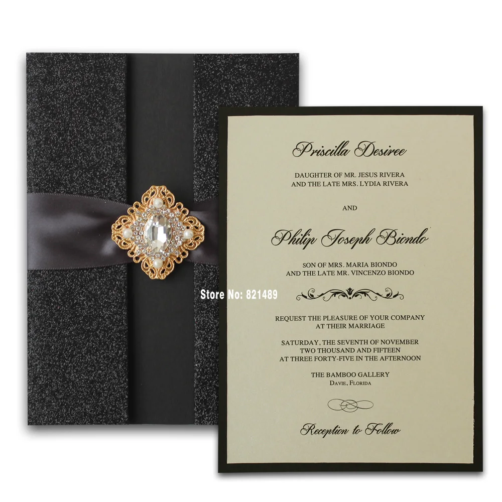 Черные свадебные приглашения блестящее приглашение 2016 Роскошная Свадебная