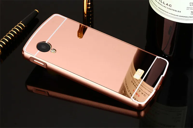 Fashion Edge Metal Aluminum + Acrylic Hard Mirror Hybrid Bumper For LG Google Nexus 5 E980 Case Cell Phone Cover Cases |