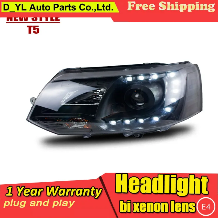 

D_YL Стайлинг автомобиля фары 2010-2014 VW T5 светодиодный ные фары DRL линзы двойной луч H7 HID Ксеноновые Биксеноновые линзы