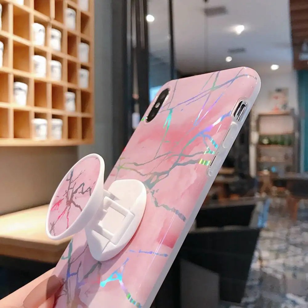 Роскошный Новый лазерный мраморный складной кронштейн для iphone 6 6s 7 8 plus чехол с