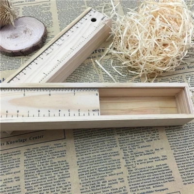 Wood color Students ruler drawer gift pencil box pencilcase environmental stationery free shipping