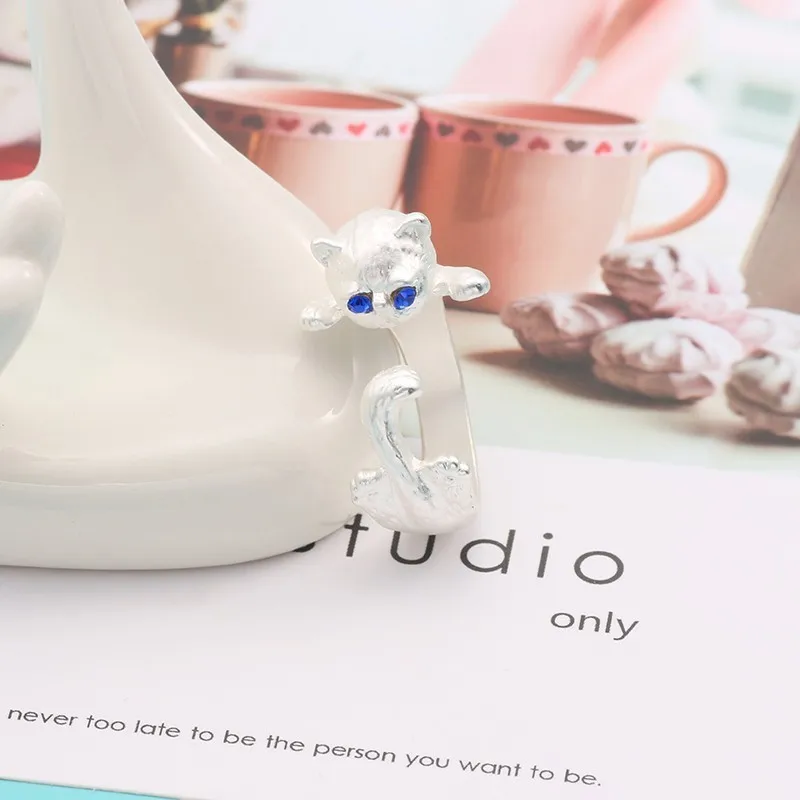 Модные кольца в виде животных для женщин серебряные металлические кошки с