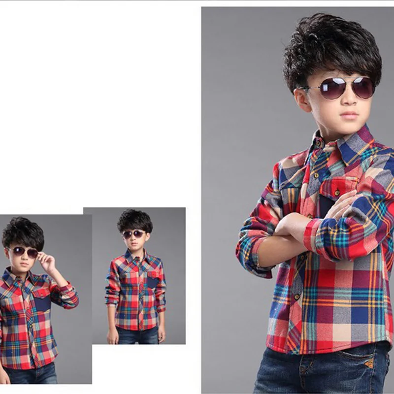 Мальчики Рубашки С Длинными Рукавами Хлопок Повседневная 2016 Осень-Весна плед