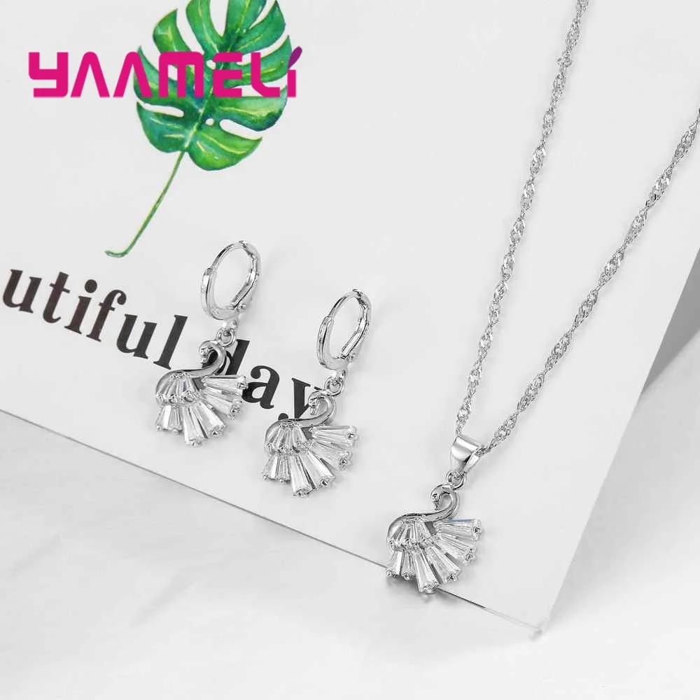 Женский комплект из колье и серёг серебра 925 пробы|jewelry set 925|fashion jewelry setjewelry sets |