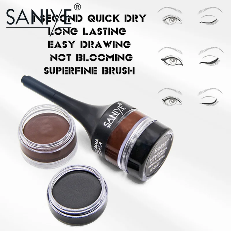 SANIYE 2 in 1 Brown Black Waterproof Eyeliner Gel With Brush Professional Eyes Makeup Quick Dry Delineador de ojos M208 |
