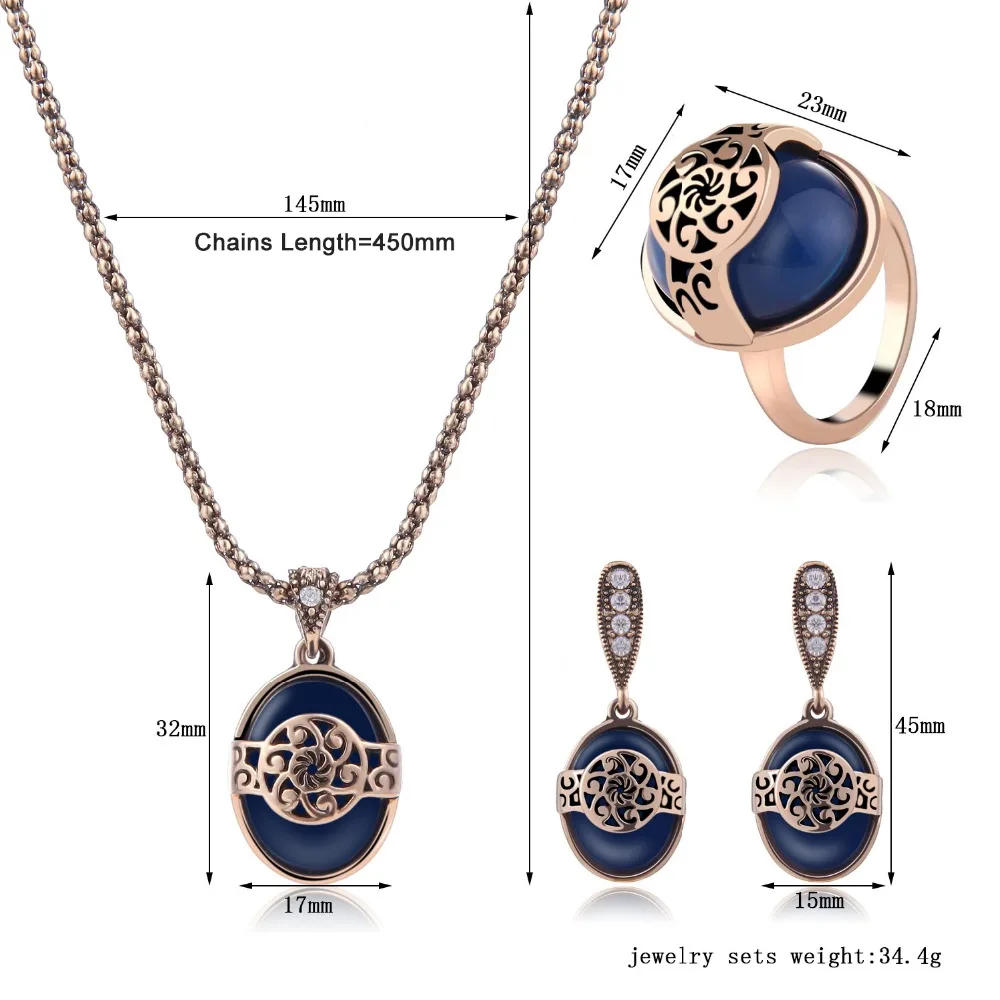 Luxury Gold Color Blue Imitation Gem Dubai Bridal Jewelry Set For Bride Necklace Earring Wedding Party Women Sets | Украшения и