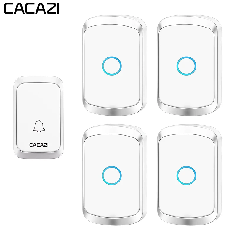 

CACAZI Waterproof Wireless Doorbell 1 Transmitter 4 Receiver US EU UK AU Plug Home Door Ring Bell Battery Wireless 60 Chime