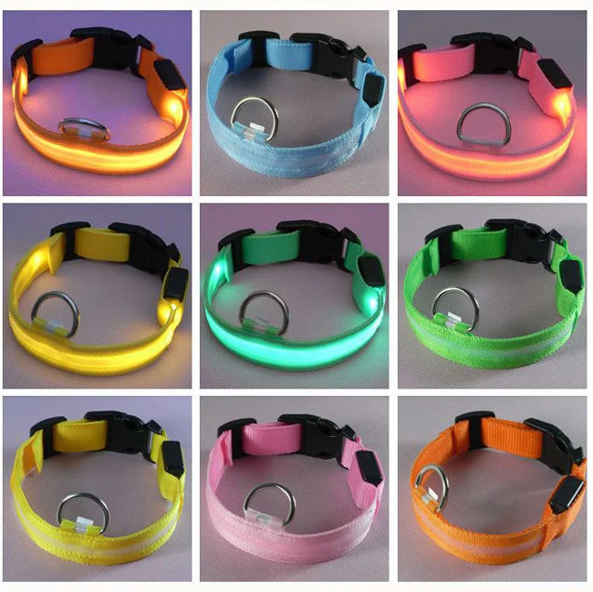 

LED Nylon Pet Dog Collar Night Safety LED Light-up Flashing Glow in the Dark Lighted Dog Collars Free shipping 50pcs/Lot