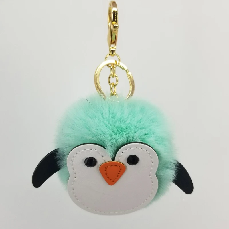 Penguin KeyChain Pompom PU Car Key Ring Pendant Fur Ball Keychain y Bags Pendants Decor Cartoon Couple Ornament Gift on - Пингвин брелок с помпоном из искусственной кожи для ключей автомобиля с подвеской из мехового шарика для ключей и подарочные украшени