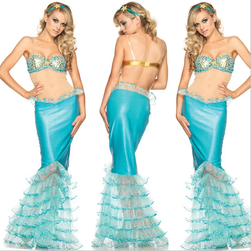 2018 Новое сексуальное голубое платье русалки с хвостом романтическая Фея без