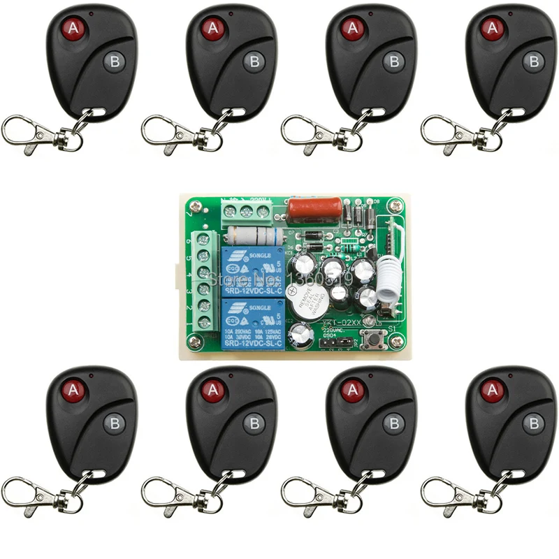 

AC220V 2CH 2Channe Wireless Remote Control Switch System teleswitch 1*Receiver + 8*Transmitters for Appliances Gate Garage Door