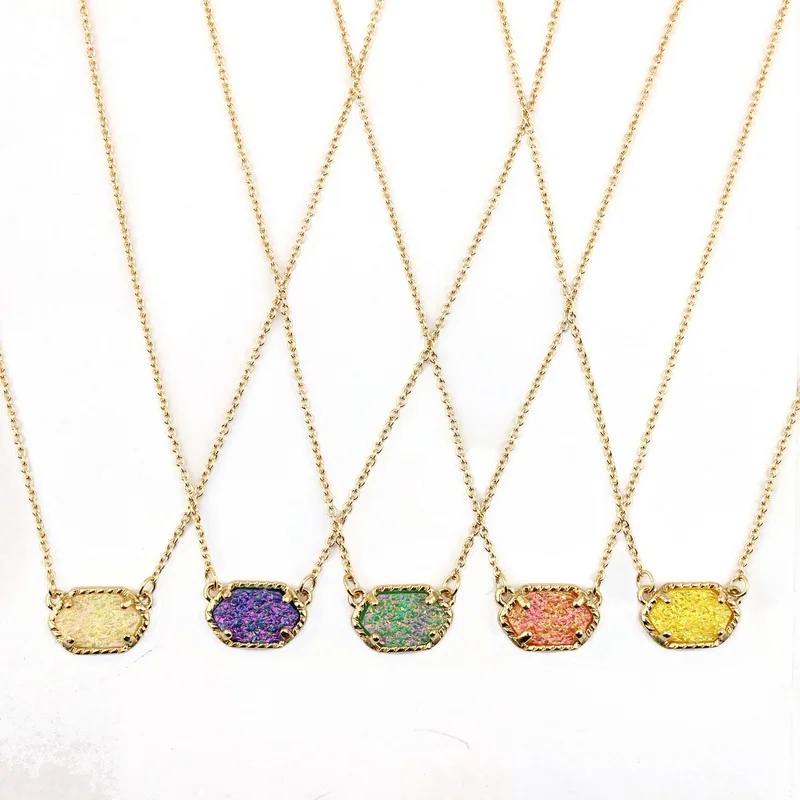 10 Colors Option Claw Choker Necklace for Women Fashion Cute Quartze Look Oval Pendant Druzy Short Chain Necklace Trendy Jewelry