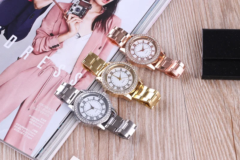 Роскошные розовое золото из нержавеющей стали женские часы Модные Повседневные