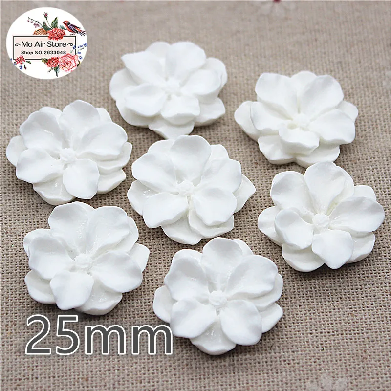 

20pcs 25mm White Flower Resin Flatback Cabochon DIY jewelry/phone Charm Decoration No Hole