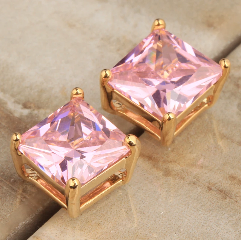 Приятным квадратный Форма драгоценные камни розовый кубический цирконий золото