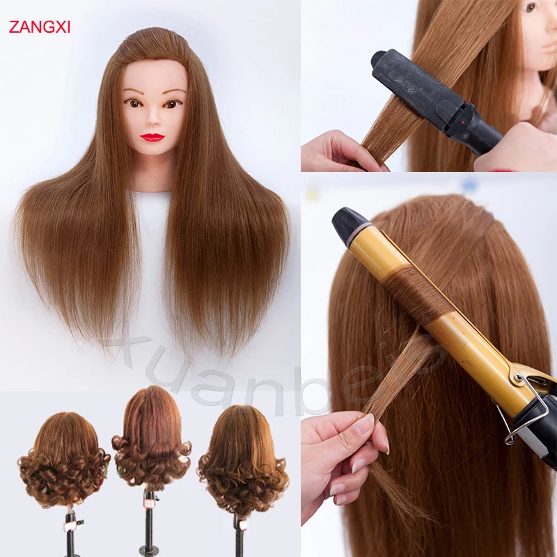 Female Training Hairdresser Styling Head Women Maniqui Hairdressing Heads With 80% Human Hair Maniqui Educational Head Mannequin