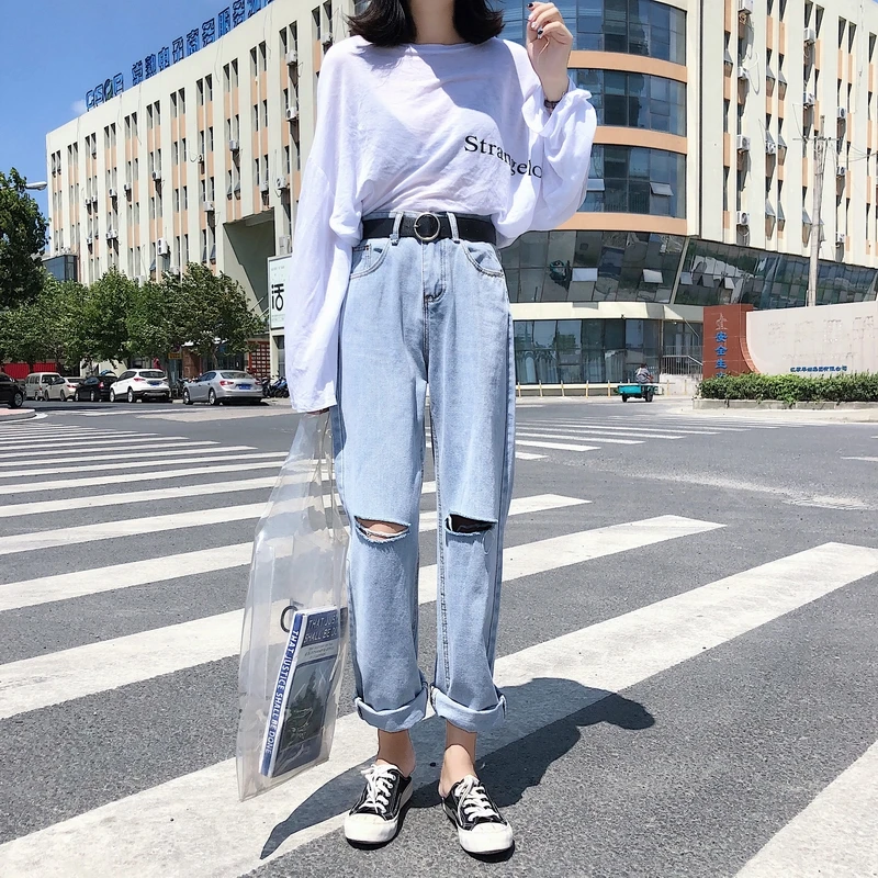 Mihoshop Ulzzang Корейская женская модная одежда Высокая талия опрятный отверстие