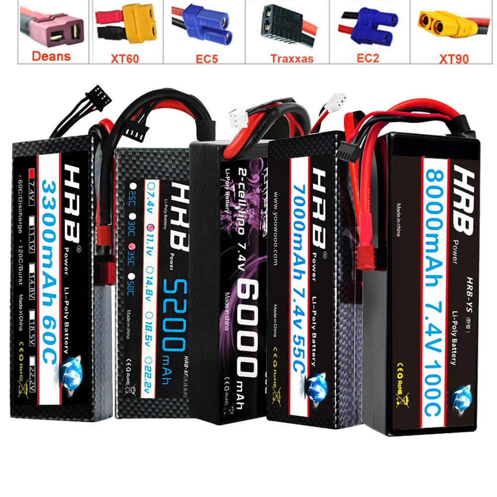 Аккумулятор HRB 2S 7 4 в ру Lipo Жесткий Чехол для Traxxas 3300 Scx10 4200 6000 мАч 7000 8000 1/10 100C |