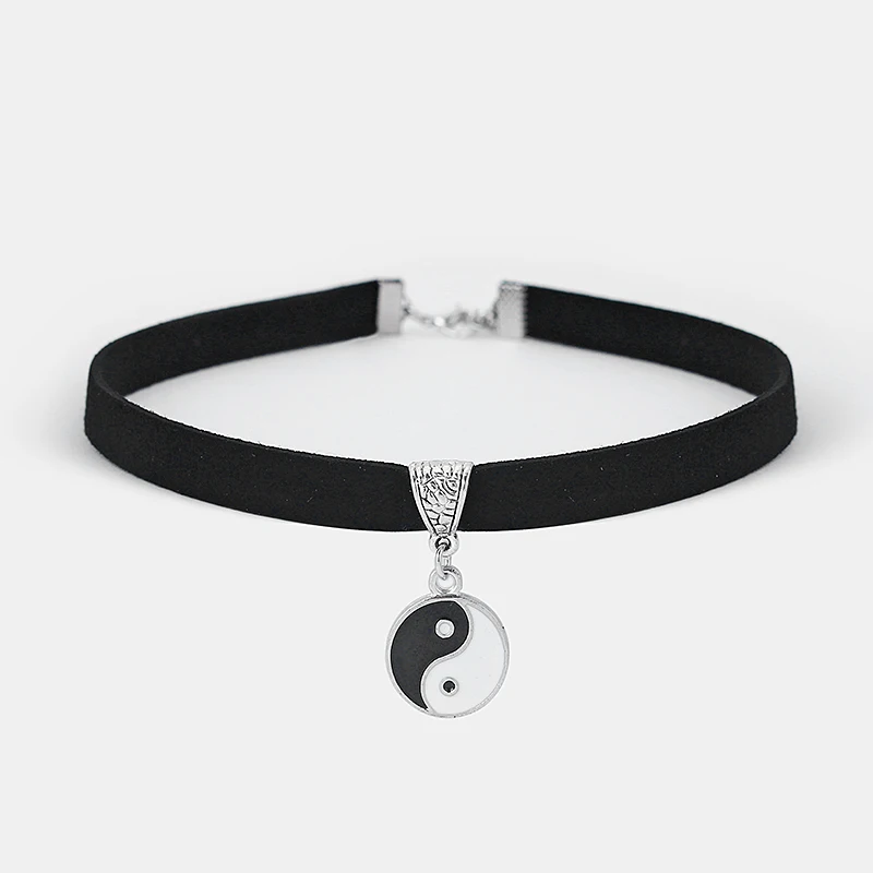 Черное 10 мм Плоское Ожерелье Из искусственной замшевый кожаный шнур Инь-Ян