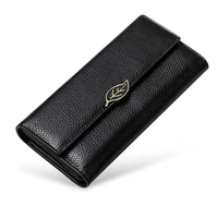 metal leaf women genuine leather wallets lady long coin purse wallet hasp trifold womens clutch bag purse phone bag card holder
