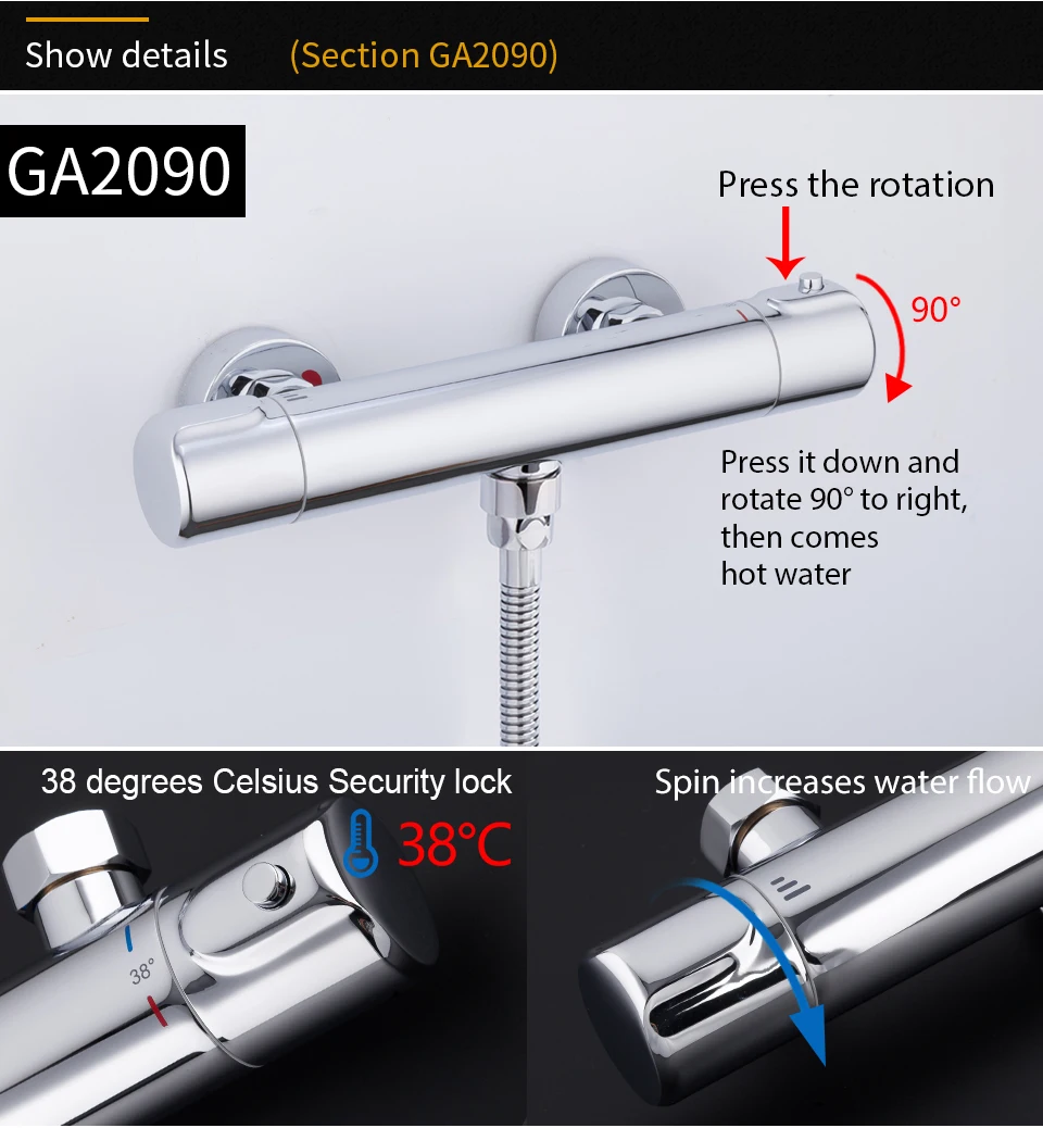 GAPPO Shower Faucets bath mixer with thermostat wall mounted shower tub faucet thermostatic water mixer bath griferia