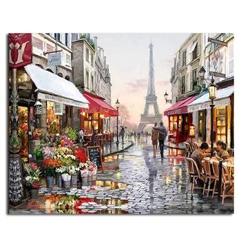 

Paris Street DIY Painting By Numbers Handpainted Canvas Home Wall Art Picture For Living Room Unique Gift 40X50