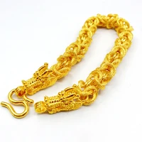 cloth pattern dragon head link bracelet 18k gold hippie punk style mens boys wrist hand chain