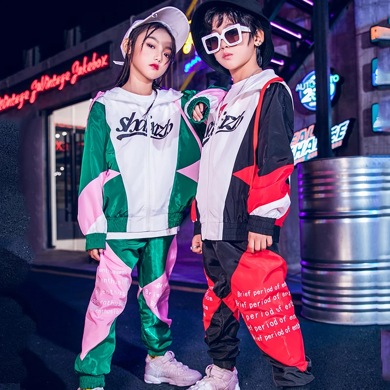 

Hip Hop Clothes For Children/Boys/Girls Long Sleeve Set Coat+ Pant Street Dance Costumes Children Hiphop Dance Costumes VDB235